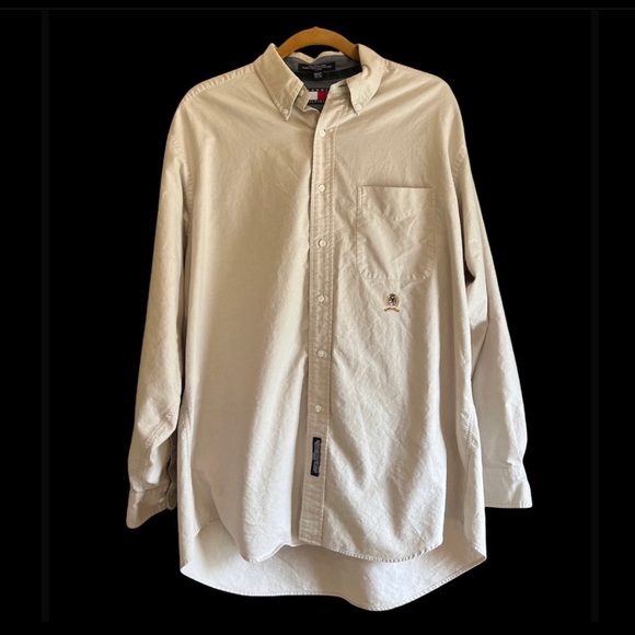 Tommy Hilfiger Crest Logo Button down Shirt Khaki, 16 1/2 34/35 - Picture 1 of 5